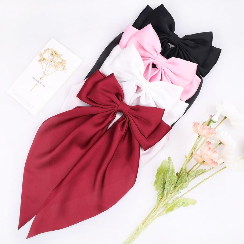 MRJ 4 Pcs Silky Satin Hair Bows Big Hair Ribbons for Women Large Hair Clips for Girls Hair Accessories Barrettes Metal Clips Bowknot Aesthetic - Image 4